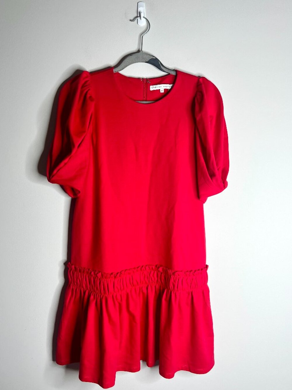 Anthropologie English Factory Red Puff Sleeve Shift Dress Holiday Christmas S